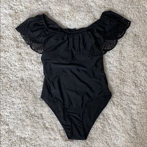 One piece black off shoulder bathing suit